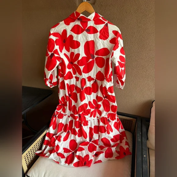 Maeve Anthropologie Bettina Midi Dress Tiered Buttondown Red Flowers SP - Picture 12 of 14